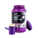 Whey Protein Morango 1kg Pote Lateral com Dosador